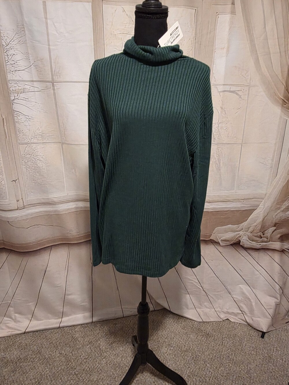 Turtleneck Ribbed Sweater - Deep Teal Green